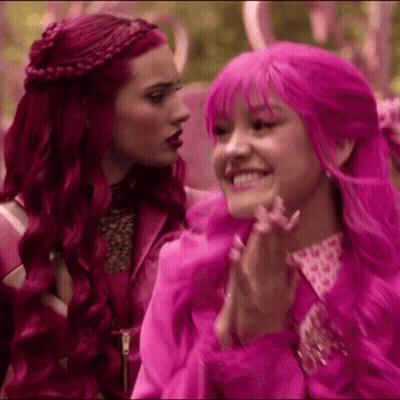 Two Girls With Pink Hair Standing Together GIF