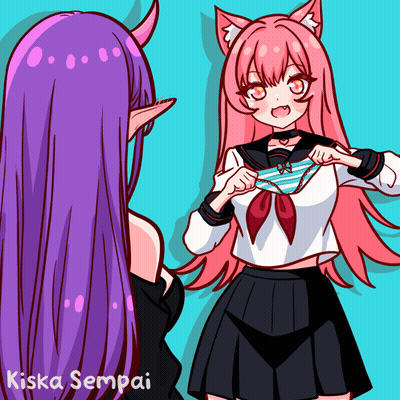 Two Girls With Purple And Pink Hair Kiska Sempai GIF