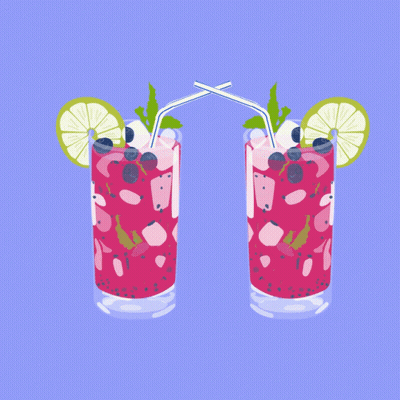 Two Glasses Of A Drink With Blueberries And Limes GIF
