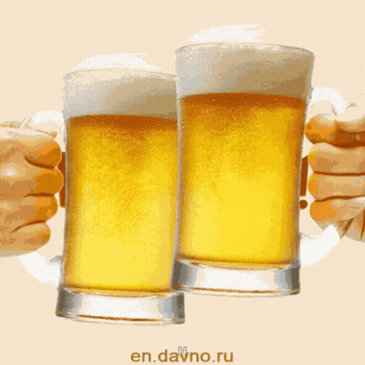 Two Glasses Of Beer Are Being Held In Front Of A Sign That Says " Happy Birthday Jee " GIF