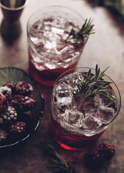 Two Glasses With Ice And Rosemary GIF