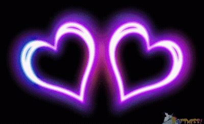 Two Glowing Purple Hearts And Unicorn GIF