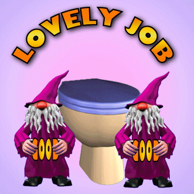 Two Gnomes Holding A Sign That Says " Good " GIF
