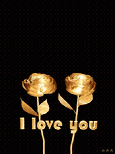 Two Gold Flowers With A Red Center And The Words I Love You GIF