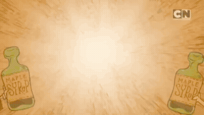 Two Green Bottles Of Maple Syrup Are Being Held By Two Cartoon Characters GIF