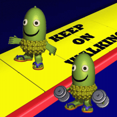Two Green Cartoon Characters Standing Next To A Sign That Says " Keep On Walking " GIF