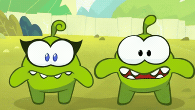 Two Green Cartoon Characters With Open Mouths GIF