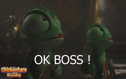 Two Green Frogs with Ok Boss