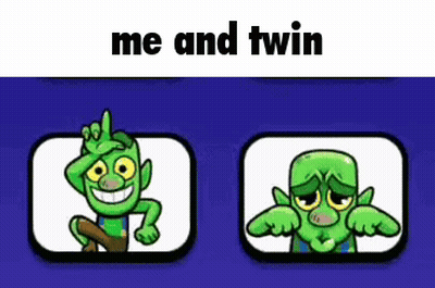 Two Green Goblins With Different Expressions Me And Twin GIF