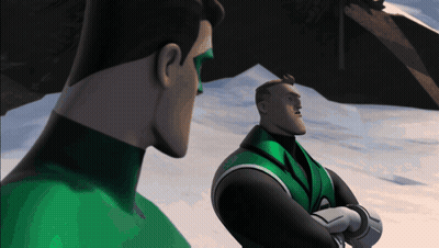 Two Green Lanterns Standing In Snow GIF