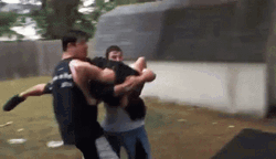 Two Guys Body Slam One Guy On Table GIF