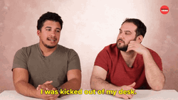 Two Guys Kicked Out Of Desk GIF