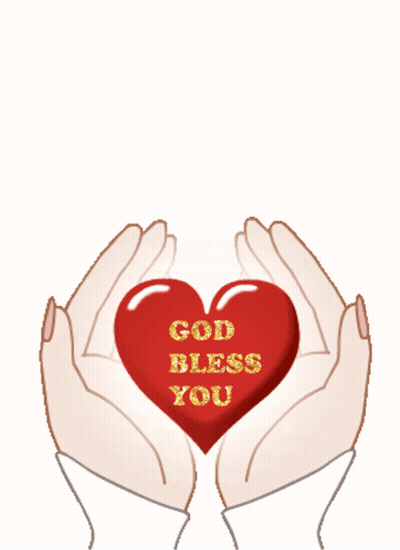 Two Hands Holding A Red Heart That Says God Bless You On It GIF