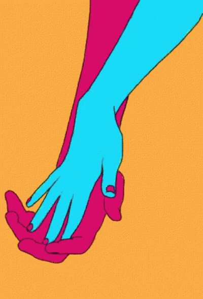 Two Hands Holding Each Other On Yellow Background GIF