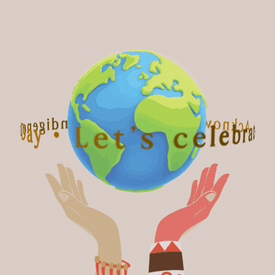 Two Hands Holding Globe Saying Happy Indigenous GIF
