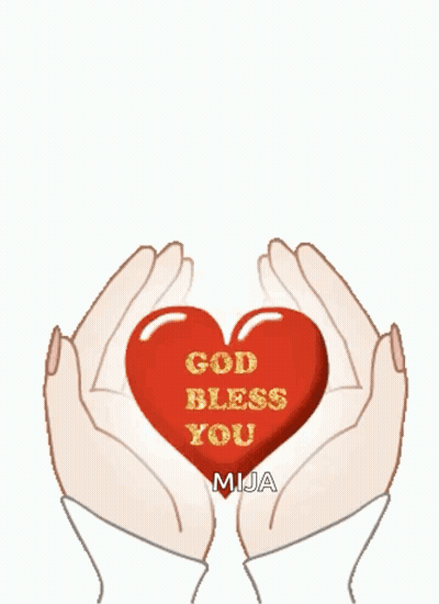 Two Hands Holding Red Heart Saying God Bless You GIF