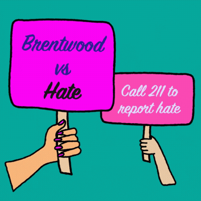 Two Hands Holding Signs That Say Brentwood Vs Odio GIF