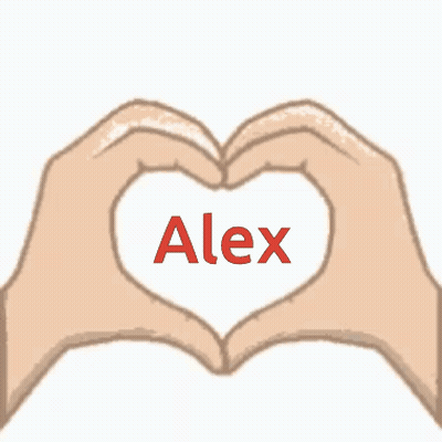 Two Hands Make A Heart Shape With The Name Alex Written In Red GIF
