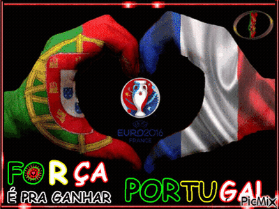 Two Hands Painted With The Flags Of Portugal And France Making A Heart Shape GIF