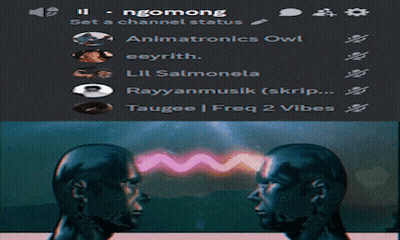 Two Heads Are Looking At Each Other In Front Of A Screen That Says " Ngomong " GIF
