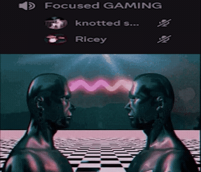 Two Heads Are Looking At Each Other With The Words Focused Gaming Written On The Bottom GIF