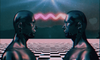 Two Heads Looking At Each Other GIF
