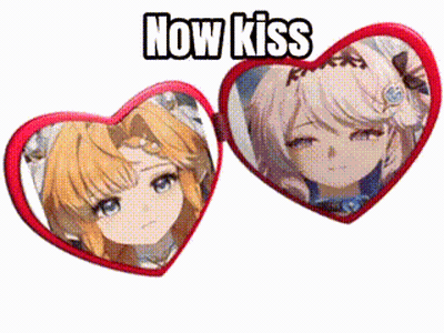 Two Heart Mirrors With Anime Girls Saying Now Kiss GIF