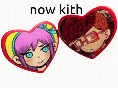 Two Heart Mirrors With Girl And Boy Saying Now Kith GIF