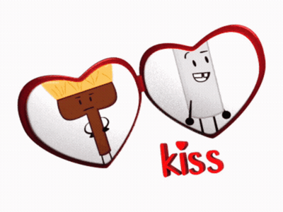 Two Heart-Shaped Mirrors Saying Kiss In Red GIF