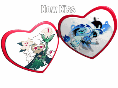 Two Heart Shaped Mirrors With The Words Now Kiss On The Top GIF