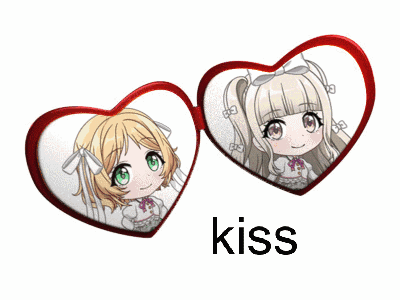 Two Heart Shaped Mirrors With Word Kiss Underneath GIF