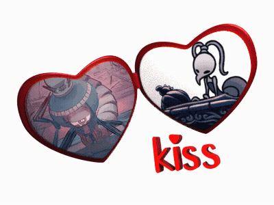 Two Hearts With A Picture Of A Cartoon Character And The Word Kiss On The Bottom GIF