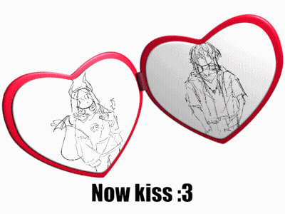 Two Hearts With Girl Picture Saying Now Kiss GIF