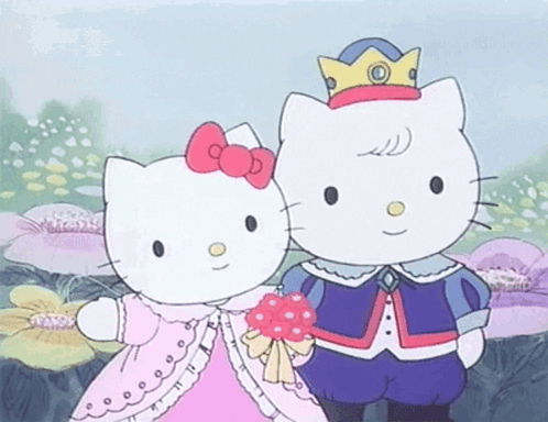 Two Hello Kitty Characters Standing GIF