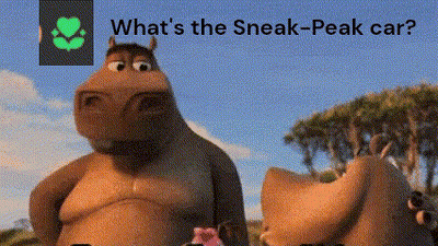 Two Hippos Standing Next To Each Other Saying What's The Sneak-Peak Car GIF