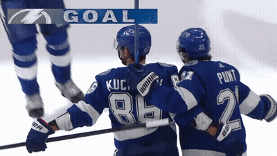 Two Hockey Players Celebrating Goal GIF