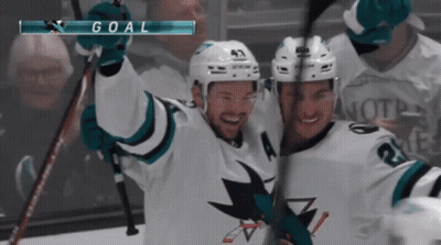 Two Hockey Players Celebrating Goal GIF