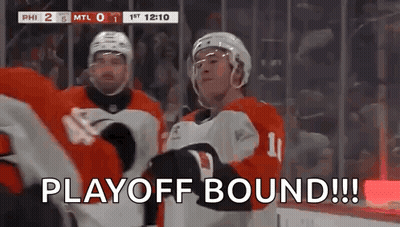 Two Hockey Players Celebrating Playoff Bound GIF