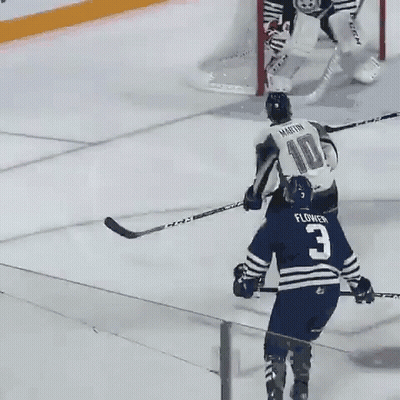 Two Hockey Players Fighting In Front Of Utah Logo GIF