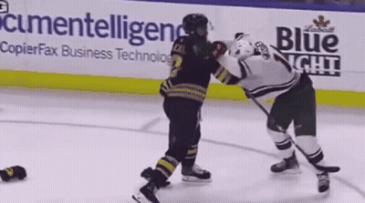 Two Hockey Players Fighting On Ice GIF