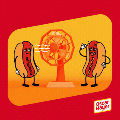 Two Hot Dogs Standing Next To Each Other With Oscar Mayer GIF