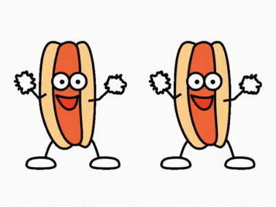 Two Hot Dogs With Arms And Legs Are Standing Next To Each Other GIF