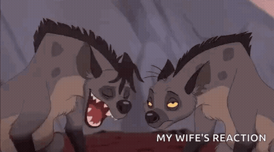 Two Hyenas Are Standing Next To Each Other With Their Mouths Open In A Cartoon Scene From The Lion King . GIF