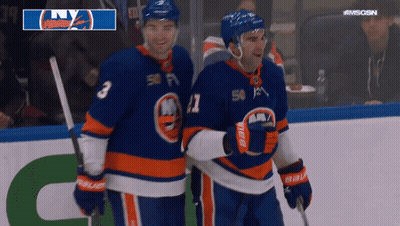Two Ice Hockey Players In Jerseys 3 And 17 GIF