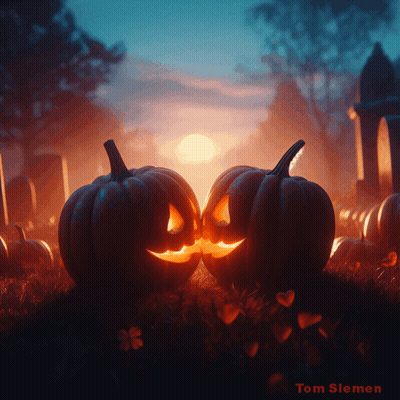 Two Jack O Lanterns In Cemetery With Tom Slemen GIF