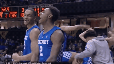 Two Kentucky Basketball Players Celebrating On Court GIF