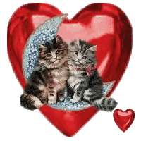 Two Kittens Are Sitting On A Crescent Moon In A Red Heart Sticker