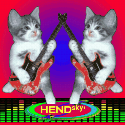 Two Kittens Playing Guitars In Front Of Hend Sky Logo GIF
