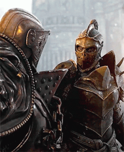 Two Knights In Armor Are Standing Next To Each Other . GIF