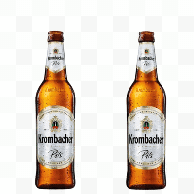 Two Krombacher Pils Bottles Side By Side GIF